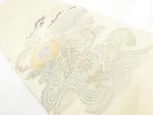 アンティーク　絽　流水に松菊模様織り出し丸帯（材料）